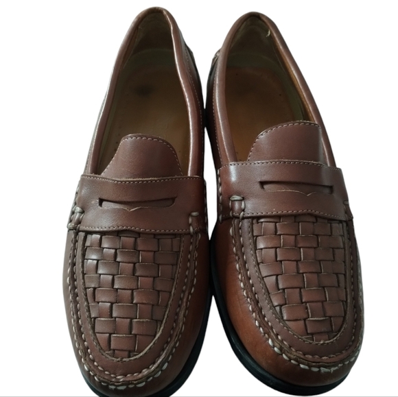 French Shriner Brown Leather Basket Weave Loafers Mens 10½ Business Casual Dress - Picture 8 of 10